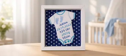 Vielfalt an personalisierten Geschenken wie Taufkissen, Bilderrahmen zur Geburt und Hochzeit aus der Stickstube Eckental.