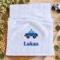 Preview: Polizeiauto Handtuch 30x50 cm mit Wunschname bestickt