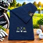 Preview: Golfhandtuch Microfaser Marineblau Personalisiert mit Golfmotiv