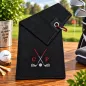 Preview: Golfhandtuch Microfaser Schwarz Bestickt mit Golfmotiv