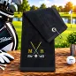 Preview: Golfhandtuch Schwarz Personalisiert mit Initialen