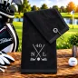 Preview: Golfhandtuch Schwarz Personalisiert mit Golfschläger und Initialen
