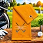 Preview: Golfhandtuch Orange Personalisiert mit Golfschläger und Namen