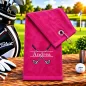 Preview: Golfhandtuch Pink Personalisiert mit Golfschläger und Namen