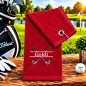 Preview: Golfhandtuch Rot Personalisiert mit Golfschläger und Namen