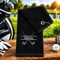 Preview: Golfhandtuch Schwarz Personalisiert mit Golfschläger und Namen