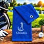 Preview: Golfhandtuch Dunkelblau Personalisiert mit Golfer und Namen