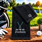 Preview: Golfhandtuch Schwarz Personalisiert mit Golfmotiv und Namen