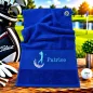 Preview: Personalisiertes Golfhandtuch in Blau mit Golferin und Wunschname