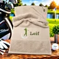 Preview: Personalisiertes Golfhandtuch in Sand mit Golferin und Wunschname