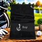 Preview: Personalisiertes Golfhandtuch in Schwarz mit Golferin und Wunschname