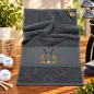 Preview: Golfhandtuch Dunkelgrau Golfschläger in Goldfarbe Personalisiert