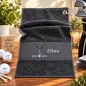 Preview: Golfhandtuch Dunkelgrau mit Name