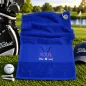 Preview: Golfhandtuch Blau Personalisiert mit Golfmotiv und Initialen