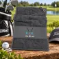 Preview: Golfhandtuch Dunkelgrau Personalisiert mit Golfmotiv und Initialen
