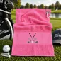 Preview: Golfhandtuch Pink Personalisiert mit Golfmotiv und Initialen