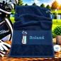 Preview: Golfhandtuch Marineblau Personalisiert mit Golftasche und Namen