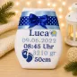 Preview: Personalisierte Babywindel bestickt mit Name, Geburtsdaten und einem individuell auswählbaren Tiermotiv.