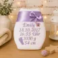 Preview: Personalisierte Erinnerungswindel in Flieder für Mädchen mit Name und Geburtsdaten.