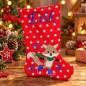 Preview: Roter Nikolausstiefel Größe S mit weißen Sternen, Fuchs auf Schlittschuhen und blau gesticktem Namen Erik