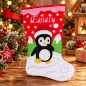 Preview: Roter Nikolausstiefel Größe S mit Pinguin, Weihnachtsmütze und rosa gesticktem Namen Emely