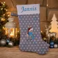 Preview: Nikolausstiefel Rentier Stofffarbe grau Name türkisblau