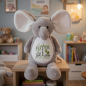 Preview: Personalisiertes Stofftier Elefant mit Name und Geburtsdaten auf dem Bauch bestickt