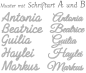 Preview: Muster mit Schriftart A links und B rechts