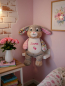 Preview: Stofftier Hase Motiv 8 mit Name und Geburtsdaten auf dem Bauch bestickt