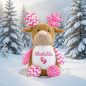Preview: Stofftier Hirsch pink mit Name und Geburtsdaten auf dem Bauch bestickt