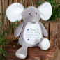 Preview: Stofftier Elefant zur Taufe mit Name und Wunschdaten bestickt