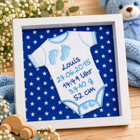Bilderrahmen zur Geburt mit Baby Body Fußabdrücke Name und Geburtsdaten
