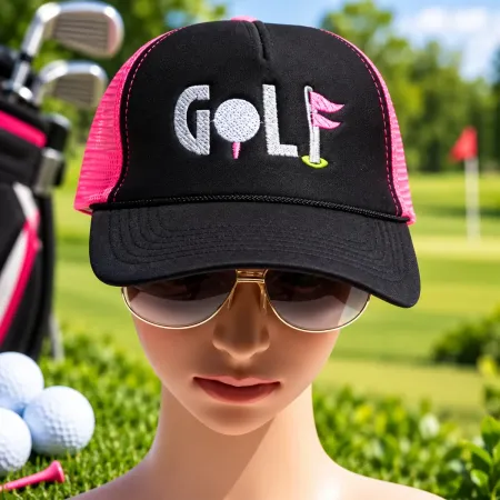 Besticktes Golf Cap Schwarz Neon Pink