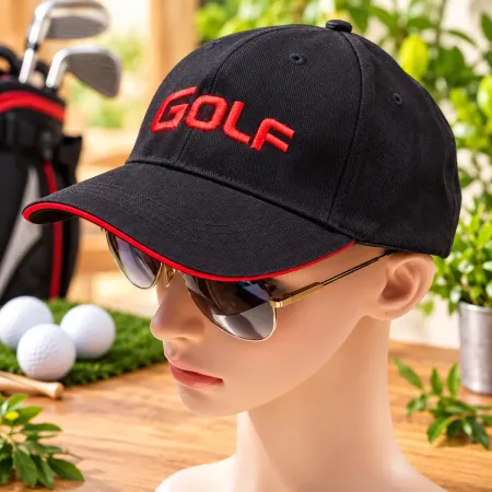 Besticktes Golf Cap Schwarz Rot aus Baumwolle