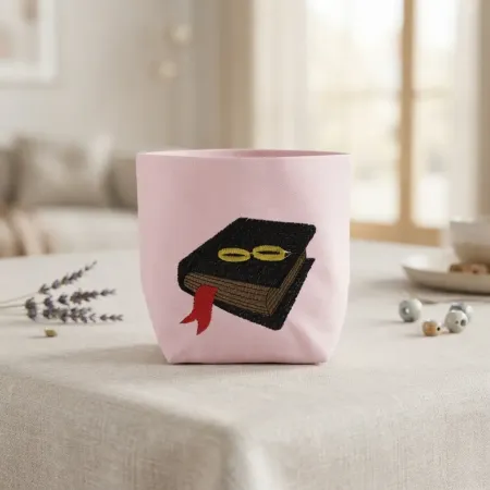 Stoffkorb Hochzeit mit gestickter Bibel und Eheringen