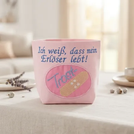 Bestickter Stoffkorb Trostpflaster aus Baumwolle