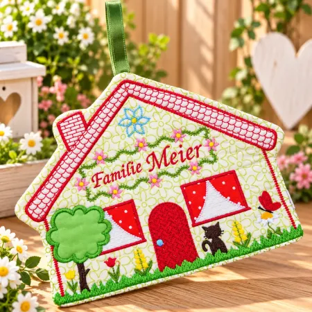 Haustürschild Familie Meier bestickt 23 x 17 cm