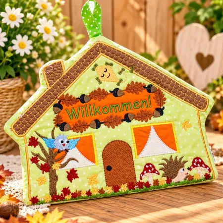 Haustürschild Willkommen Herbst bestickt 26 x 19 cm