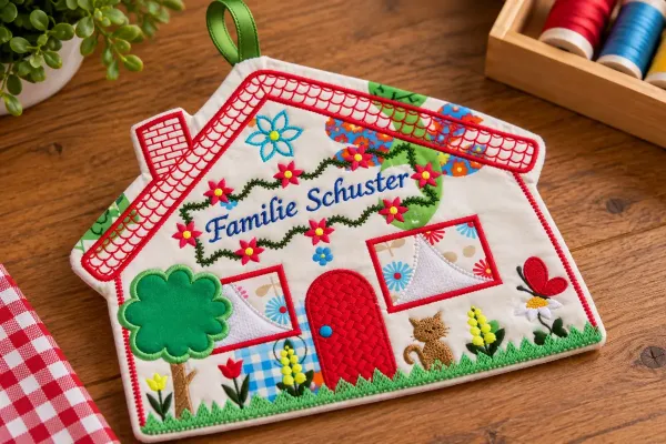Haustürschild Familie Schuster bestickt 22,5 x 17 cm