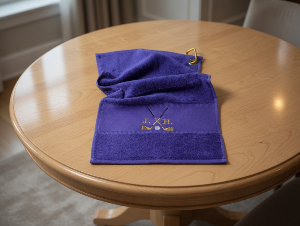 Personalisierte Dunkellila Golfhandtücher mit Initialen