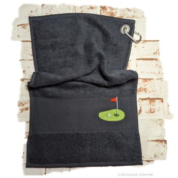 Golfhandtuch schwarz mit Initialen oder Name