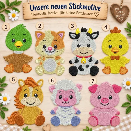 Kapuzenhandtuch Bauernhof Tiere mit Wunschname und Datum bestickt