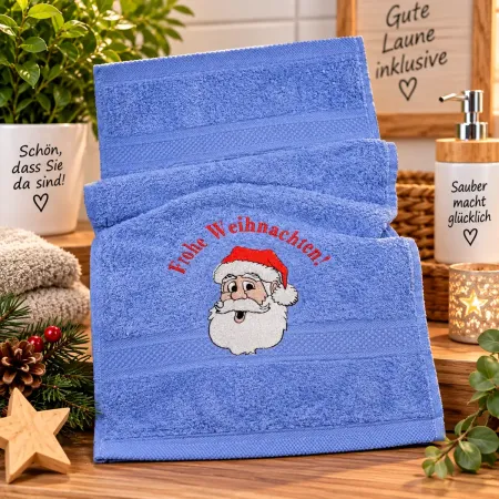 Hellblaues Weihnachtshandtuch 30 x 50 cm mit Weihnachtsmann