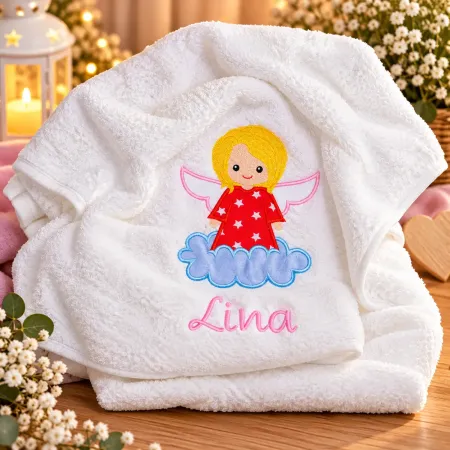 Weißes Engel Handtuch für Mädchen 50x100 cm mit Wunschname bestickt