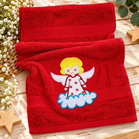 Rotes Engel Handtuch für Mädchen 30x50 cm mit Wunschname bestickt