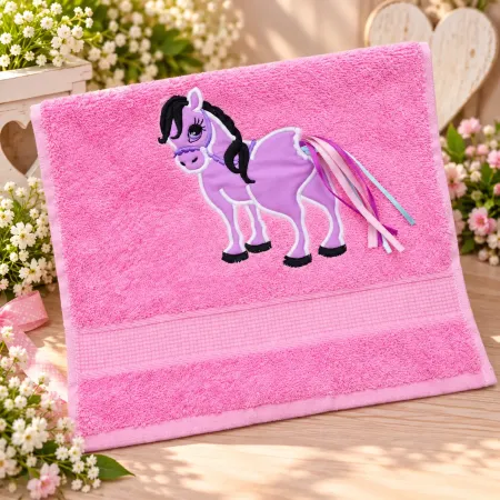 Rosa Pferde Handtuch 30x50 cm mit Wunschname bestickt