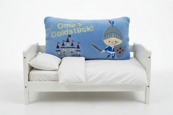 Kissen Ritterburg mit Oma's Goldstück bestickte