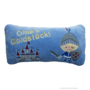 Kissen Ritterburg mit Oma's Goldstück bestickte