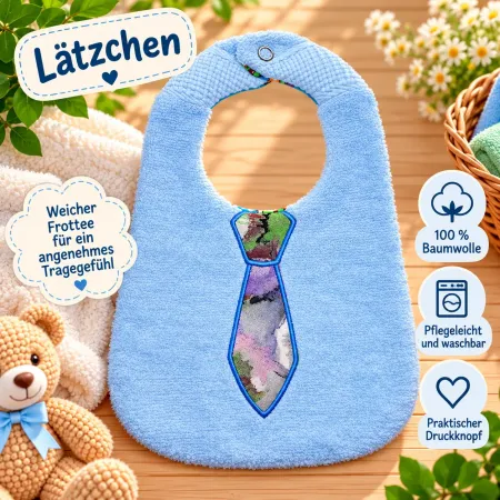 Baby Lätzchen mit Krawattenmotiv aus Baumwolle und Frottee