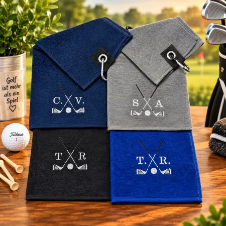 Golfhandtuch Microfaser Personalisiert mit Golfmotiv Golfschläger